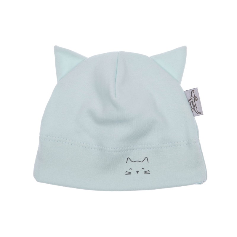 Czapka dla wcześniaka - obwód głowy 30 cm - miętowa kot